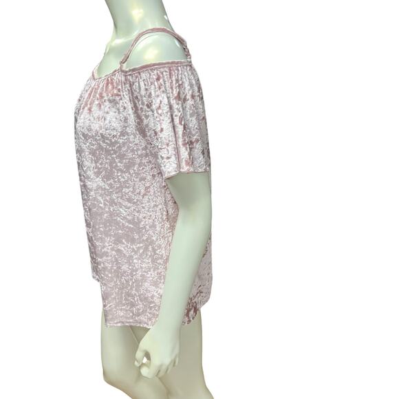 Emi & Joe Blush Pink Crushed Velvet Cold Shoulder Top Size L NWT Romantic Boho - Picture 11 of 12